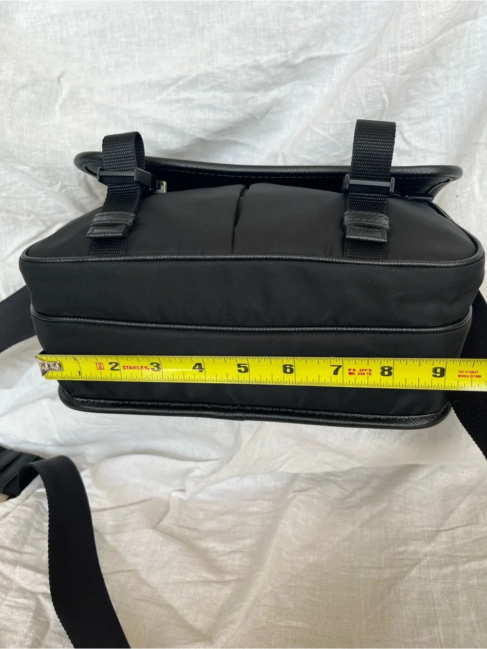 Prada Black Nylon Messenger Bag with Front Buckles